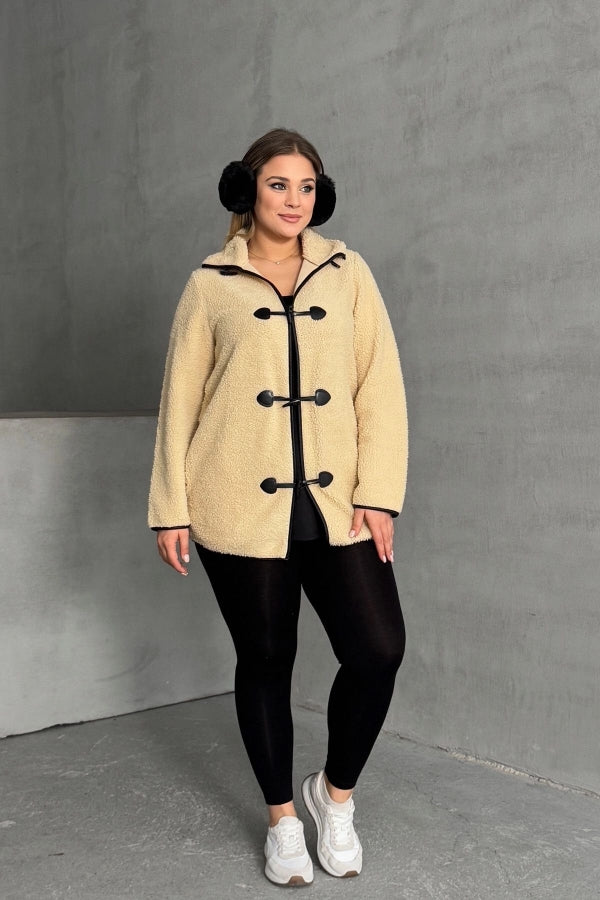 Büyük Beden Önü Kapamalı Cepli Uzun Kollu Peluş Mont 301815 Vervegrand