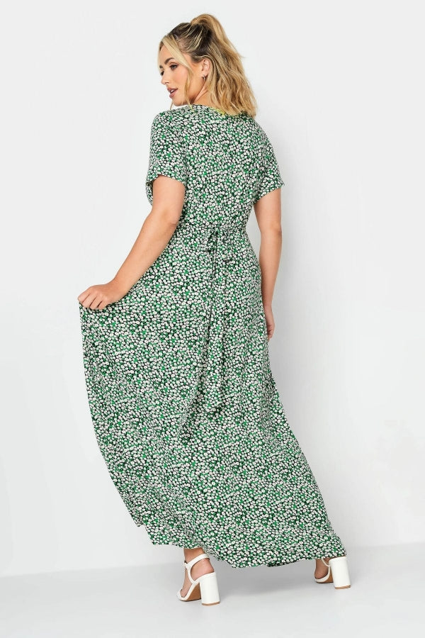 Büyük Beden Desenli V Yaka Uzun Esnek Kumaş Elbise 302372 Vervegrand