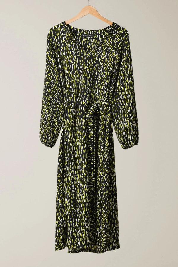 Büyük Beden V Yaka Kolları Lastikli Yırtmaç Detaylı Midi Boy Elbise 615628 Vervegrand