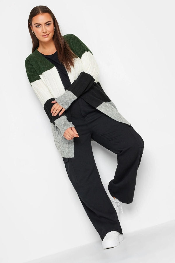 Büyük Beden Midi Boy Çizgili Uzun Kollu Triko Örme Hırka 302146 Vervegrand