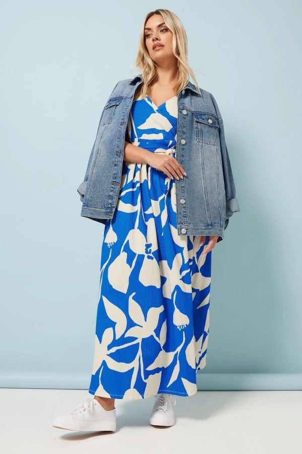 Büyük Beden V Yaka Çiçek Desenli Bürümcük Kumaş Elbise 304072 Vervegrand