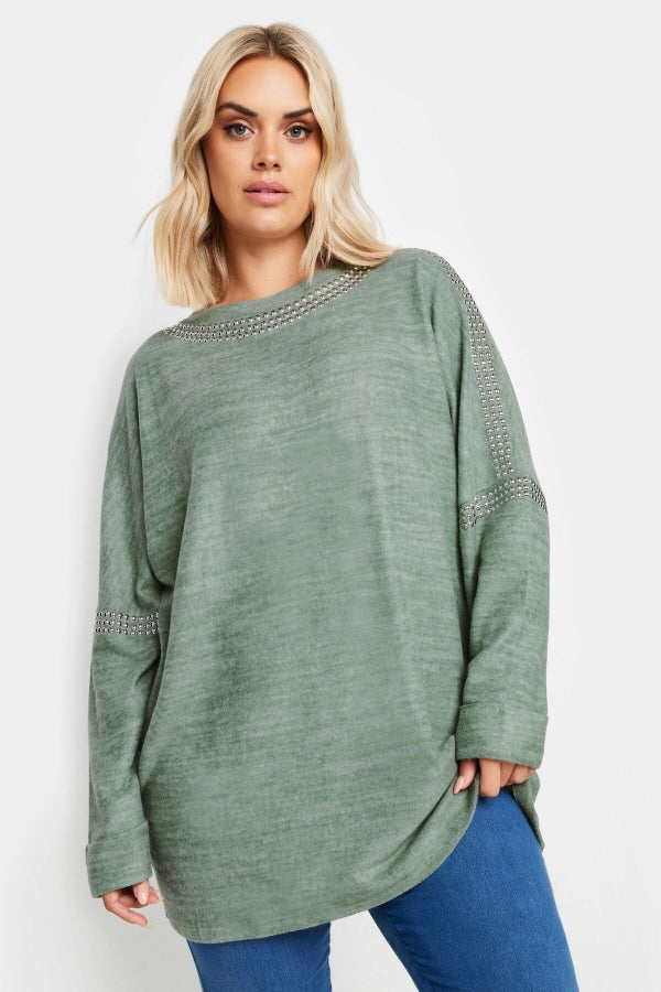 Büyük Beden Bisiklet Yaka Uzun Kollu Zımba Detaylı Kazak 303075 Vervegrand