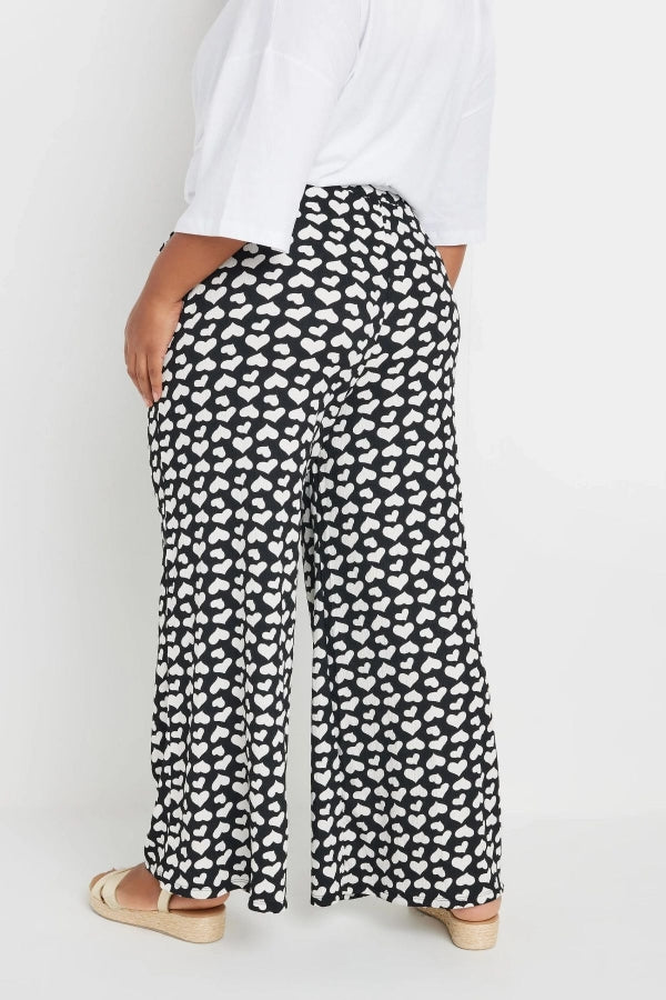 Büyük Beden Beli Lastikli Bol Paça Kalp Desenli Cepli Pantolon 303492 Vervegrand