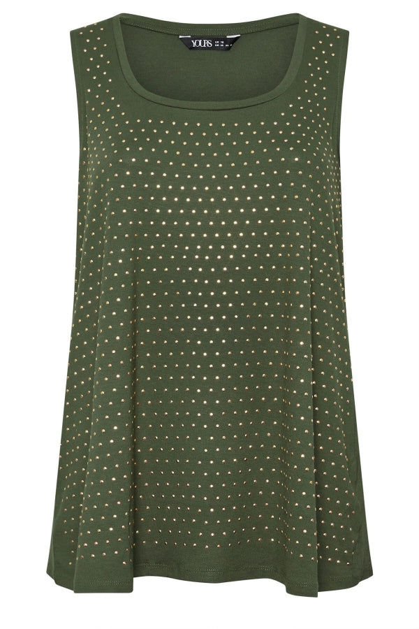 Büyük Beden Yuvarlak Yaka Sıfır Kol Zımba Detaylı Bluz 321832 Vervegrand