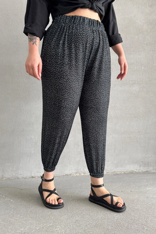 Büyük Beden Beli ve Paçası Lastikli Cepli Desenli Şalvar Pantolon 74-73 Vervegrand