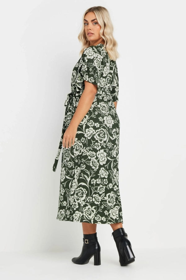 Büyük Beden Kısa Kollu V Yaka Kuşaklı Anvelop Elbise 137988 Vervegrand