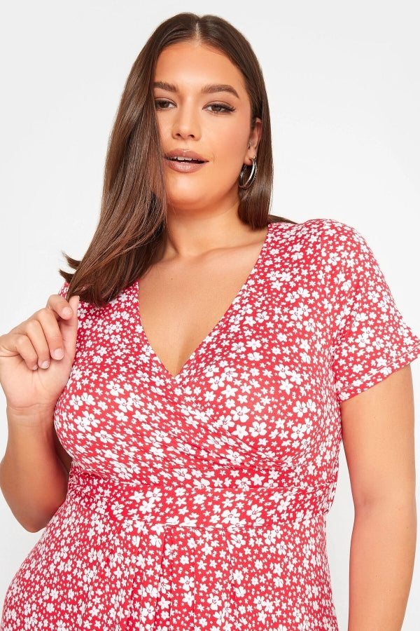 Büyük Beden Desenli V Yaka Midi Boy Yarım Kollu Elbise 302371 Vervegrand