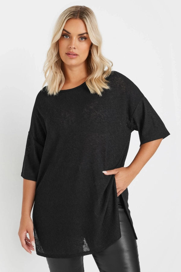 Büyük Beden Geniş Yaka Yarım Kollu Yırtmaçlı İnce Bluz 303675 Vervegrand