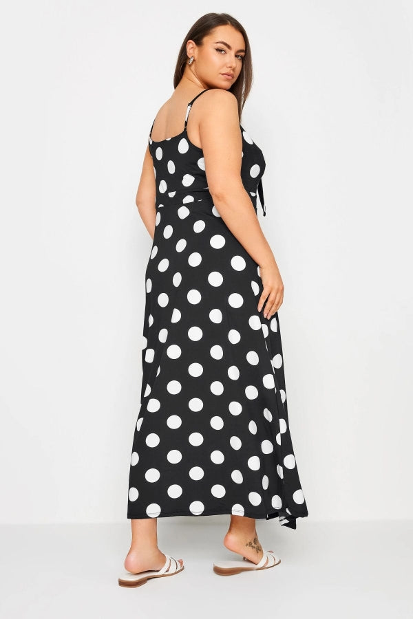 Büyük Beden Askılı Bağlama Detaylı Puantiyeli Düğmeli Yırtmaçlı Elbise 302378 Vervegrand