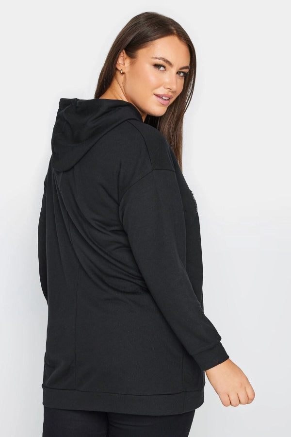 Büyük Beden Kapüşonlu Payet Ve Yazı Detaylı Uzun Kollu Cepli Sweatshirt 302568 Vervegrand
