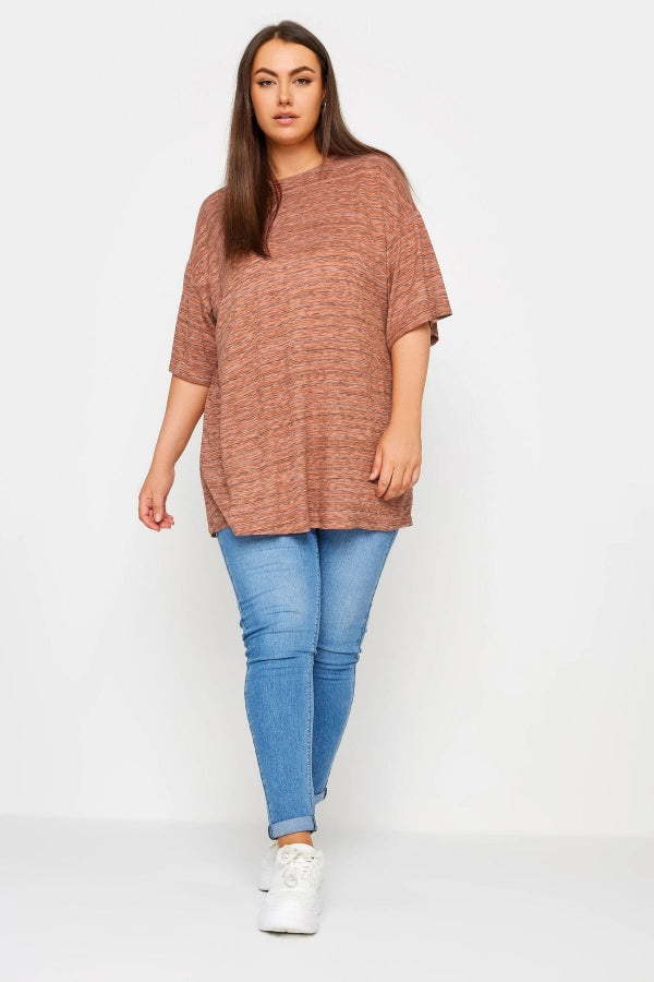 Büyük Beden Bisiklet Yaka Yarım Kollu Uzun Kesim T-shirt 303124 Vervegrand