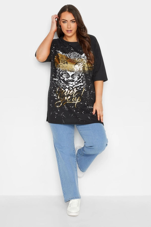 Büyük Beden Bisiklet Yaka Önü Baskılı Yarım Kollu T-shirt 301849 Vervegrand