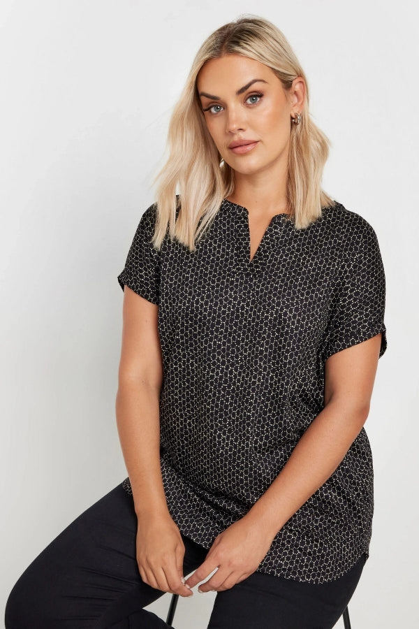 Büyük Beden V Yaka Kısa Kollu Desenli Bluz 303530 Vervegrand