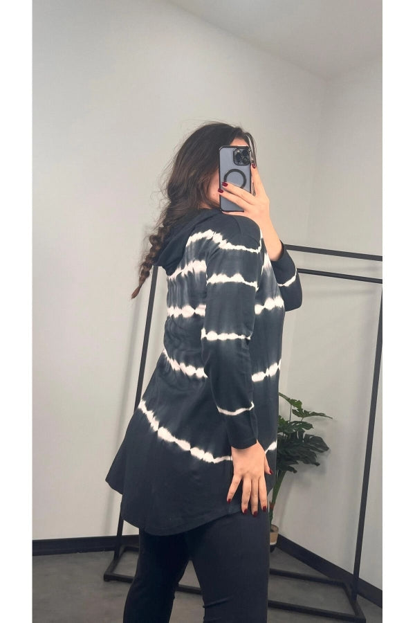 Büyük Beden Uzun Kollu Arkası Uzun Baskılı Kapüşonlu Sweatshirt 301588 Vervegrand