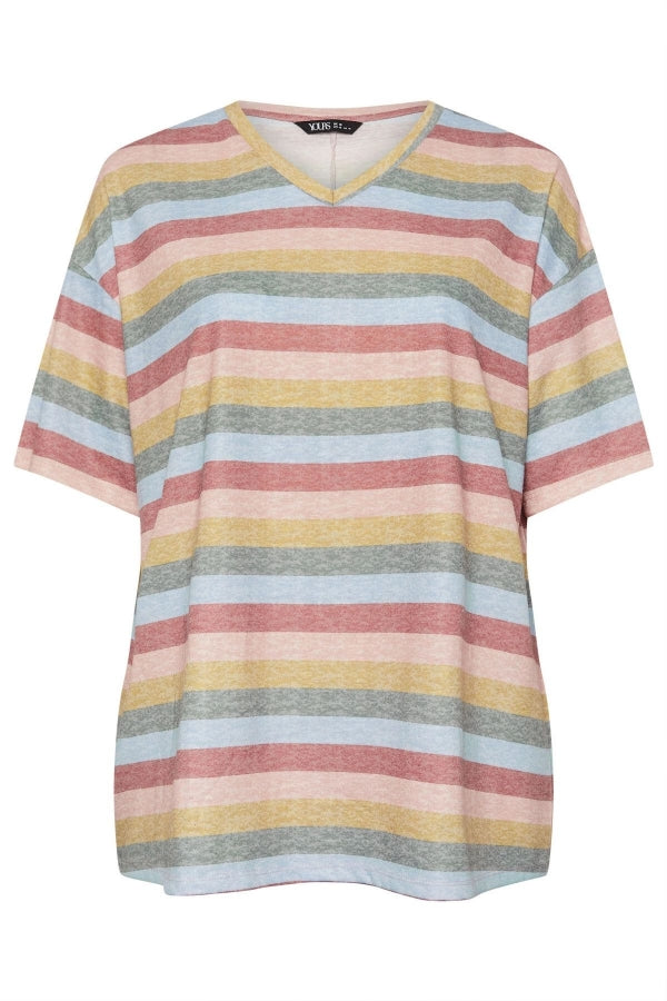 Büyük Beden V Yaka Kısa Kollu Çizgili T-shirt 303524 Vervegrand