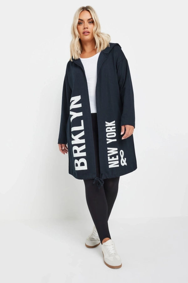 Büyük Beden Kapüşonlu Uzun Kollu Yazı Baskılı Cepsiz Hırka 303564 Vervegrand