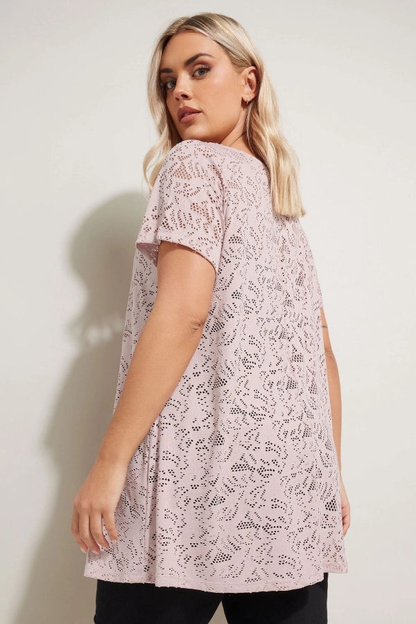 Büyük Beden V Yaka Kolsuz Astarsız Dantel T-shirt 304090 Vervegrand