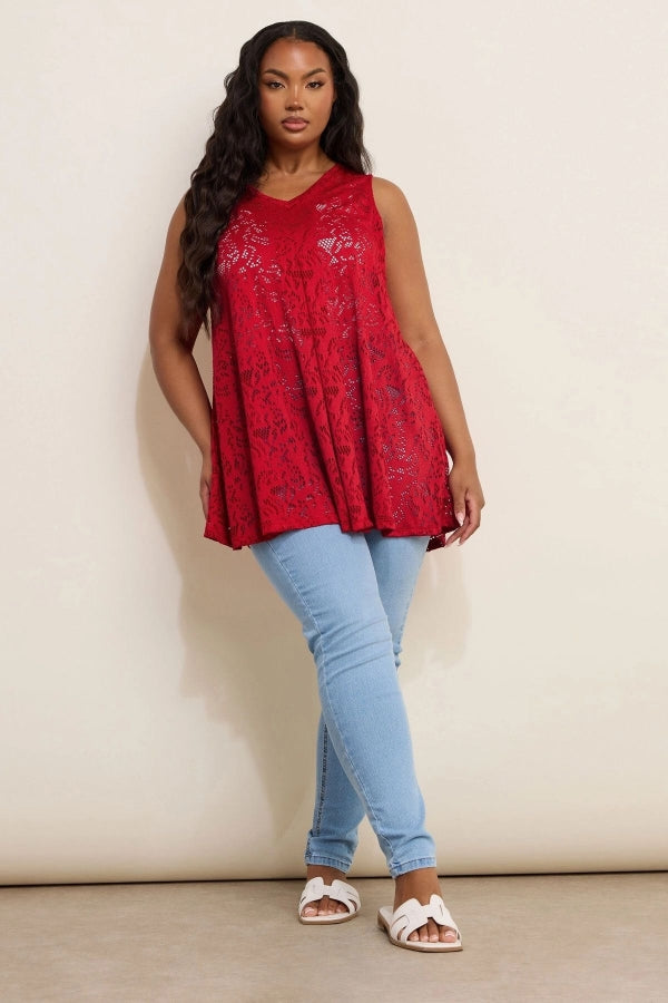 Büyük Beden V Yaka Sıfır Kol Astarsız Dantel T-shirt 304104 Vervegrand