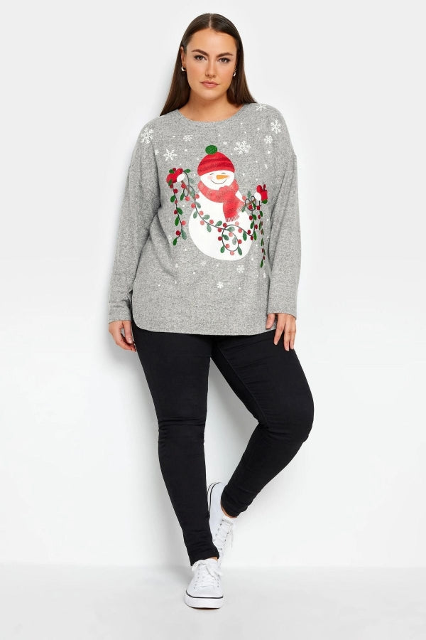 Büyük Beden Bisiklet Yaka Uzun Kollu Yılbaşı Temalı Sweatshirt 280143 Vervegrand
