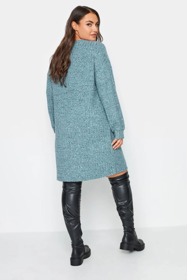 Büyük Beden Bisiklet Yaka Uzun Kollu Örme Kısa Elbise 302611 Vervegrand