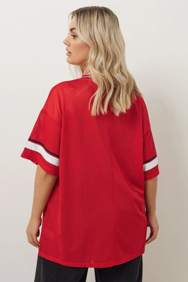 Büyük Beden V Yaka Kısa Kollu Baskılı File T-shirt 303494 Vervegrand