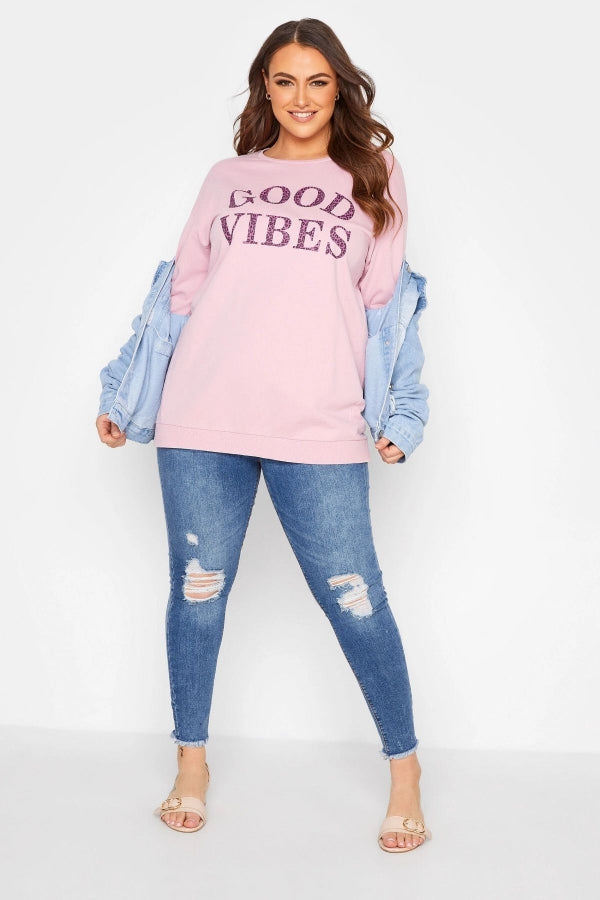 Büyük Beden Yazı Baskılı Bisiklet Yaka Sweatshirt 173598 Vervegrand
