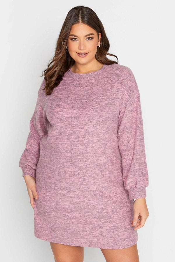 Büyük Beden Likralı Uzun Kollu Yuvarlak Yaka Triko Elbise 301740 Vervegrand