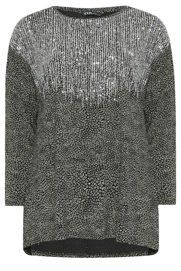 Büyük Beden Bisiklet Yaka Uzun Kollu Payet İşlemeli Bluz 302857 Vervegrand