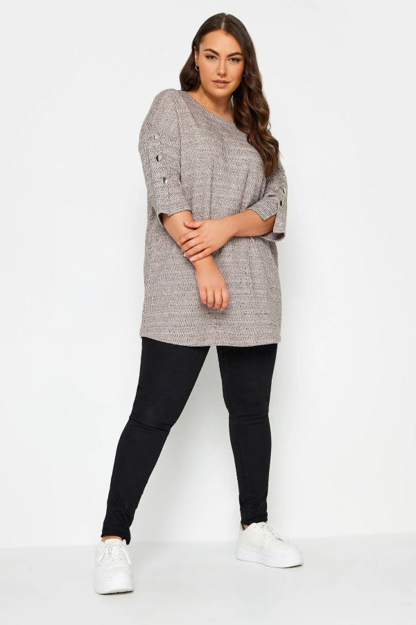 Büyük Beden Bisiklet Yaka Yarım Kollu Düğme Detaylı Bluz 302874 Vervegrand