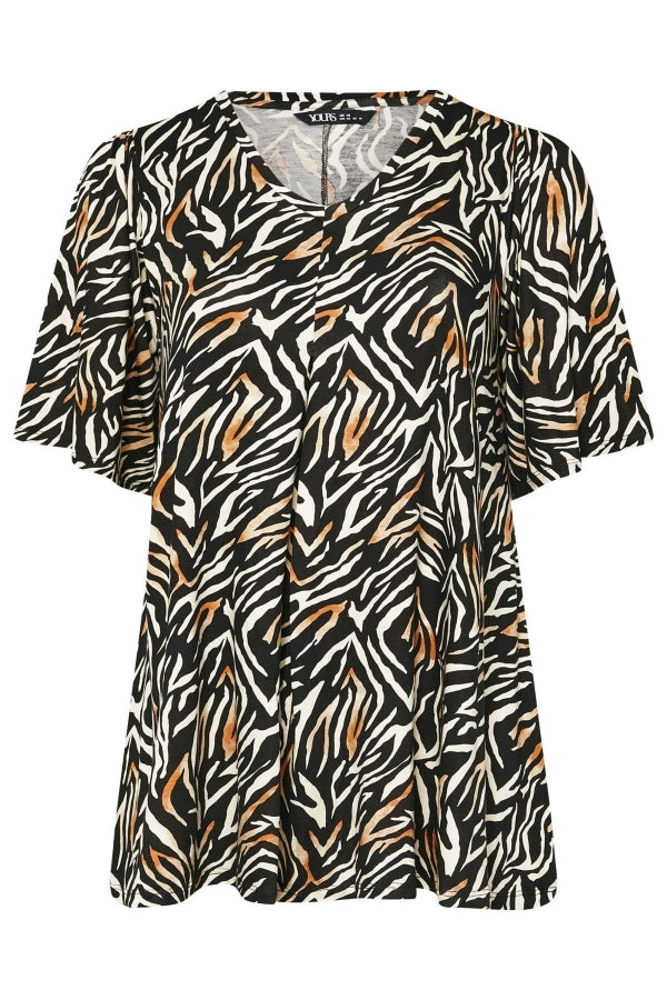 Büyük Beden V Yaka Ön Pileli Kısa Kollu Desenli Bluz 303726 Vervegrand