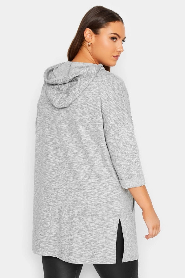 Büyük Beden Kapüşonlu Yırtmaç Detaylı Önü Cepli Payet İşlemeli Uzun Kollu Sweatshirt 301644 Vervegrand