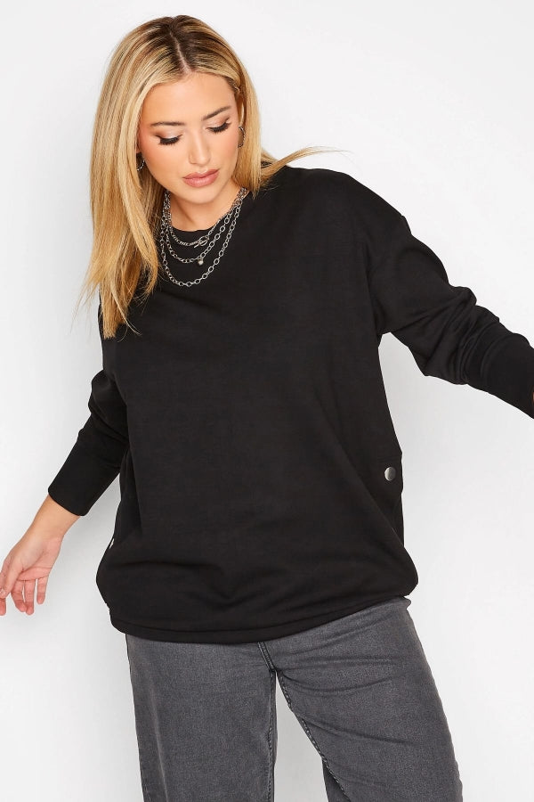 Vervegrand büyük beden siyah sweatshirt şık günlük kombin