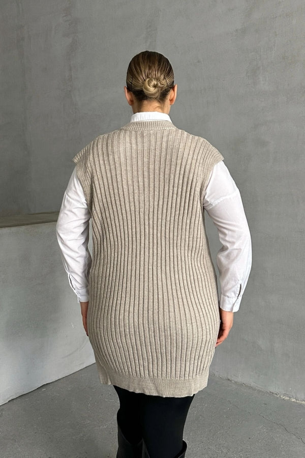 Büyük Beden V Yaka Kısa Kollu Triko Süveter 302133 Vervegrand