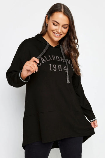 Vervegrand büyük beden siyah California baskılı kapüşonlu sweatshirt