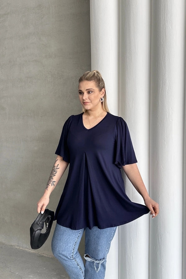 Büyük Beden V Yaka Desensiz Asimetrik Kesim Likralı Bluz MDL-6 Vervegrand