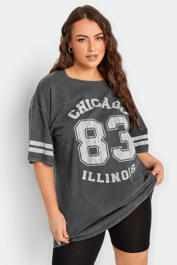 Büyük Beden Önü Baskılı Bisiklet Yaka Yarım Kollu Uzun Kesim T-Shirt 302197 Vervegrand