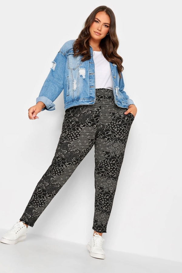 Büyük Beden Dar Paça Desenli Cepli Havuç Kesim Likralı Pantolon 302493 Vervegrand