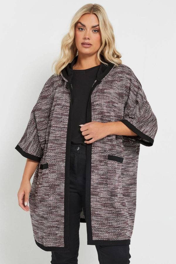 Büyük Beden Yumuşak Dokulu Yarım Kollu Cepli Kapüşonlu Hırka 301796 Vervegrand