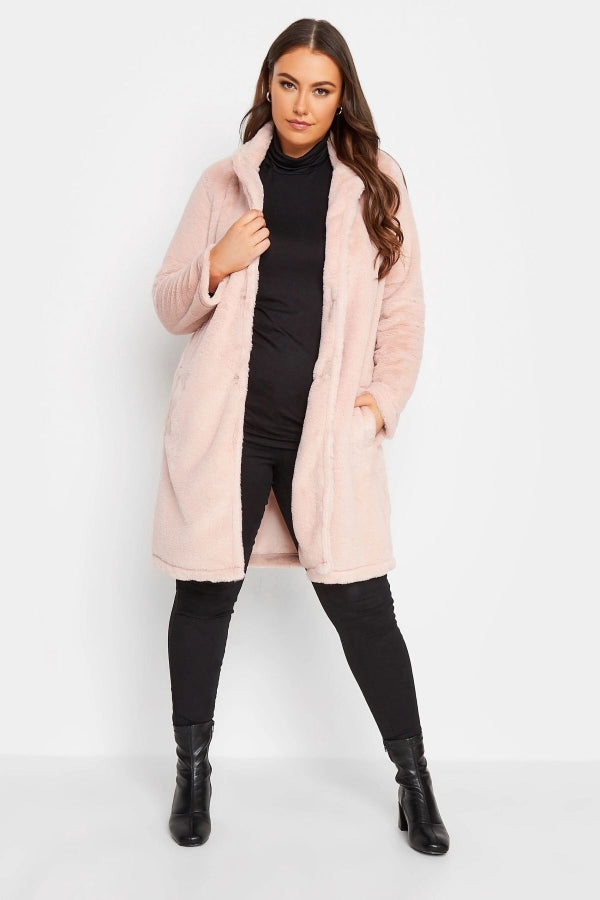 Büyük Beden Suni Kürk Uzun Kesim Cepli Düğmeli Kaban 301585 Vervegrand