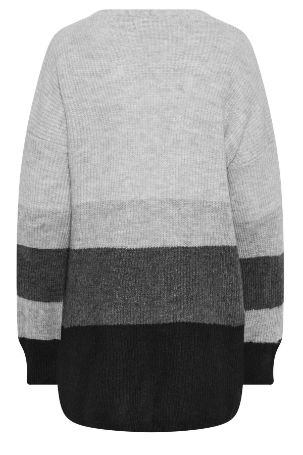 Büyük Beden Uzun Kollu Renk Bloklu Önü Kapamasız Triko Hırka 301881 Vervegrand