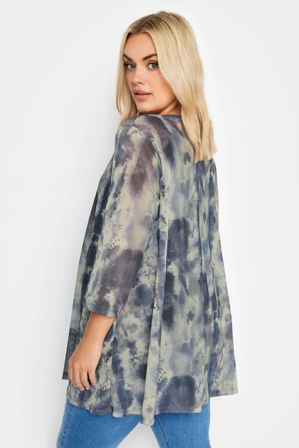 Büyük Beden Bisiklet Yaka Desenli Uzun Kollu Tül Bluz 302704 Vervegrand