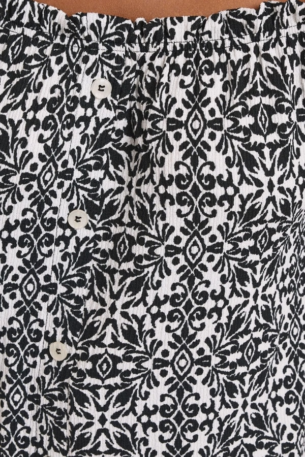 Büyük Beden Düşük Omuzlu Kısa Kollu Düğme Detaylı Desenli Bluz 322679 Vervegrand