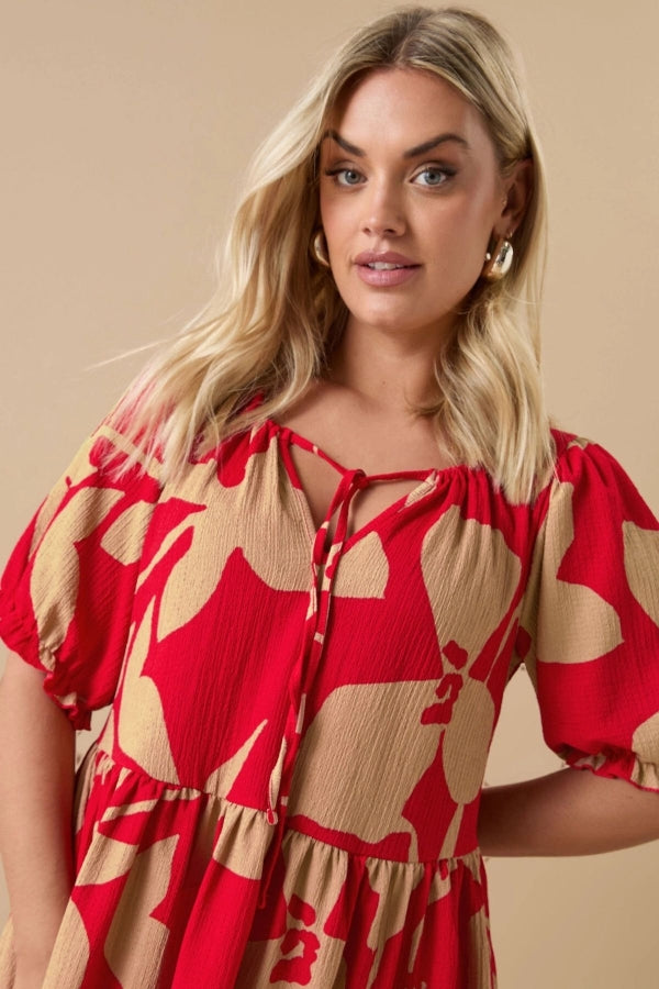 Büyük Beden V Yaka Bürümcük Kumaş Önü Bağlamalı Mini Elbise 304141 Vervegrand