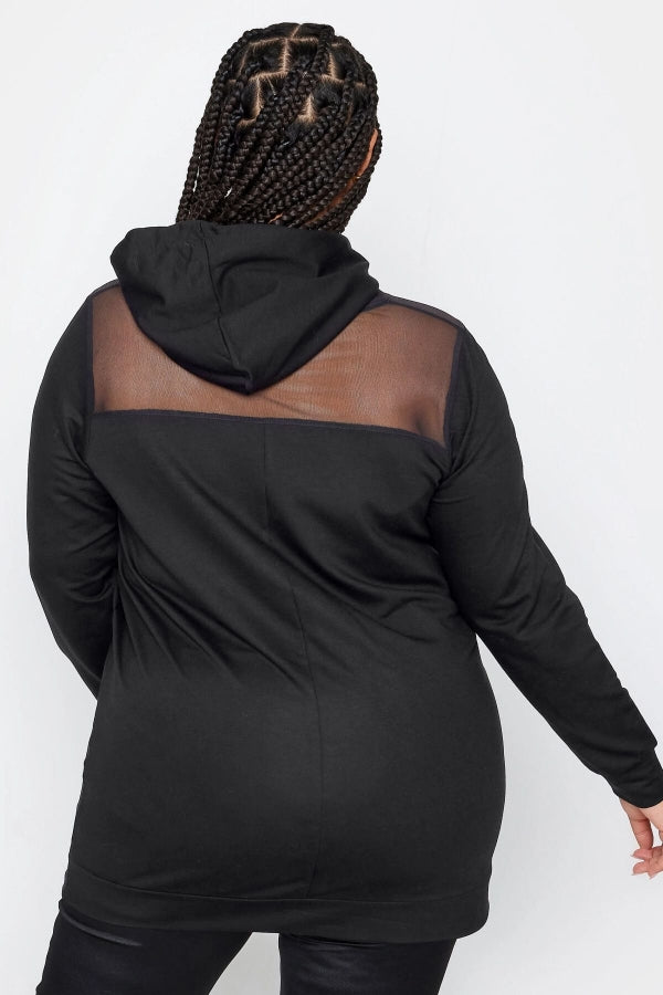 Büyük Beden Kapüşonlu Tül Detaylı Uzun Kollu Sweatshirt 302672 Vervegrand