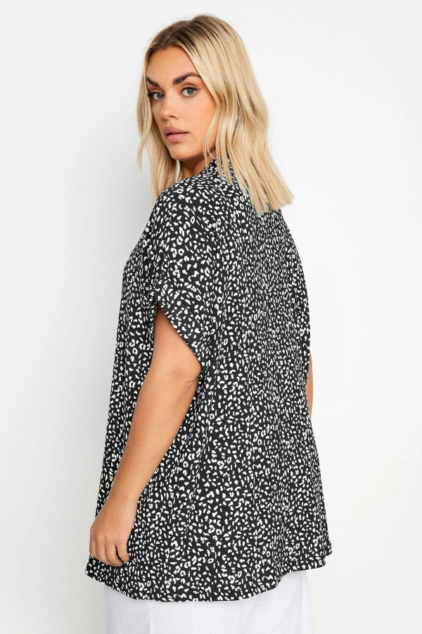 Büyük Beden Kısa Kollu Desenli Düğmeli Gömlek 303354 Vervegrand