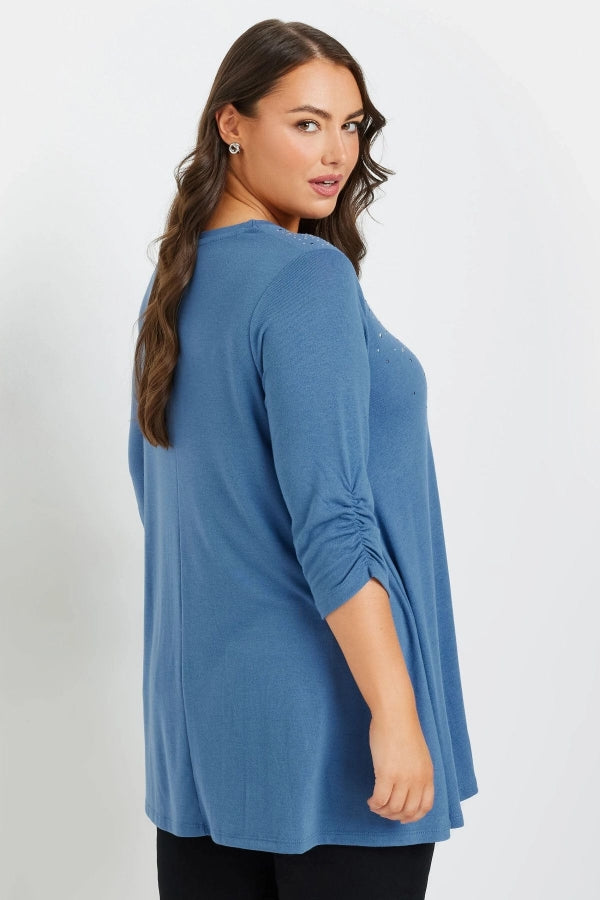 Büyük Beden V Yakası Taş İşlemeli Kolları Büzgülü Bluz 322297 Vervegrand