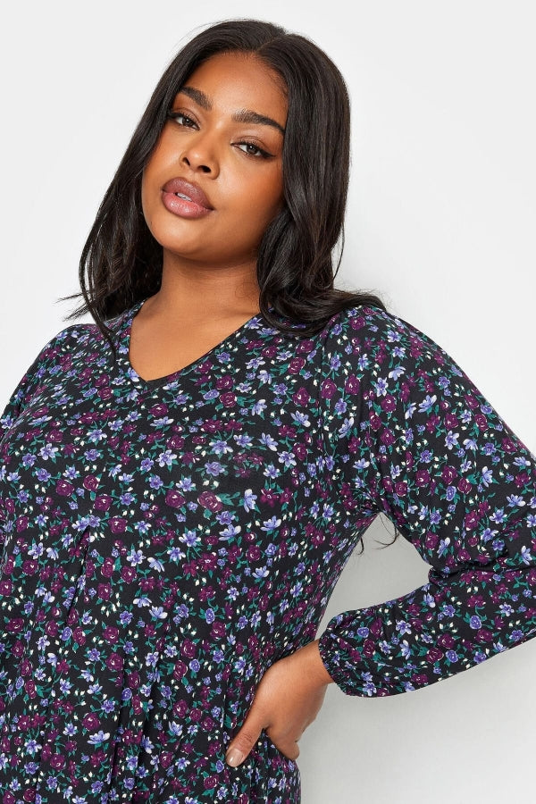 Büyük Beden V Yaka Uzun Kollu Bilekleri Lastikli Eteği Fırfırlı Likralı Bluz 321406 Vervegrand