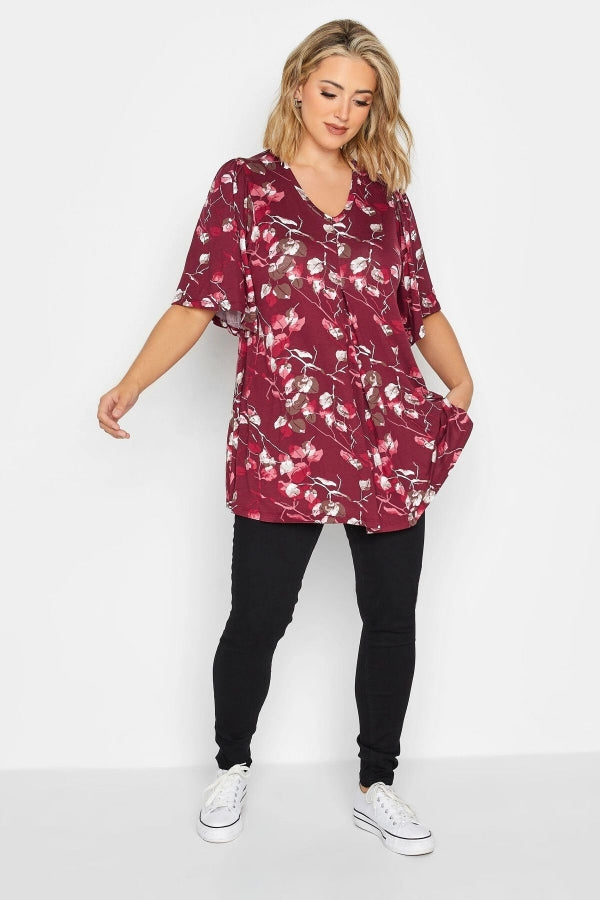 Büyük Beden V Yaka Desenli Asimetrik Kesim Likralı Bluz 302484 Vervegrand