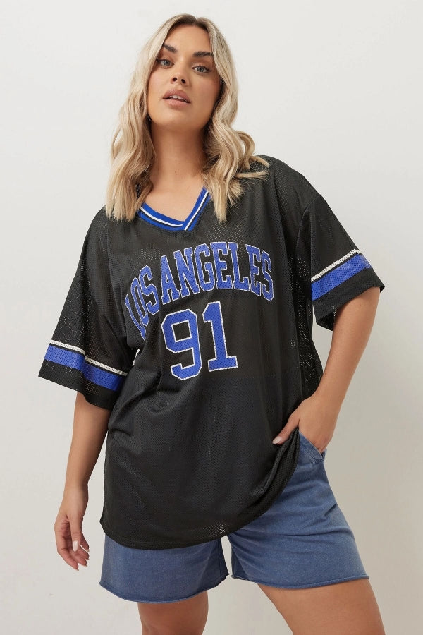 Büyük Beden V Yaka Kısa Kollu Baskılı File T-shirt 304004 Vervegrand