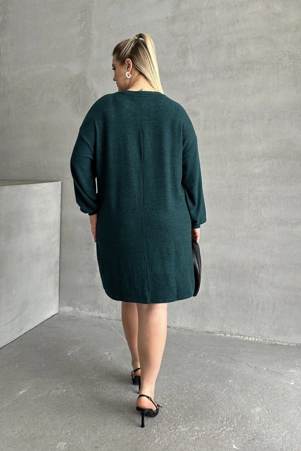 Büyük Beden Uzun Kollu Yumuşak Dokulu Taş İşlemeli Triko Elbise 285040 Vervegrand